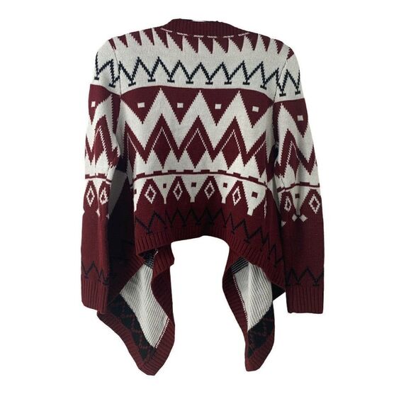 Red Fair Isle Argyle Waterfall Cardigan Sweater - Picture 2 of 4